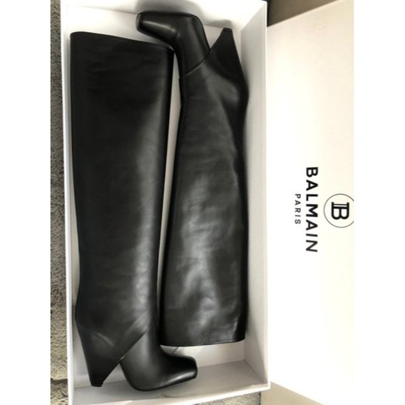 BALMAIN Black Smooth Leather Rea Boots Size EU:39.5 - Picture 3 of 12